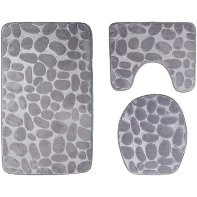 Juego de 3 alfombrillas de baño antideslizantes con soporte, de espuma viscoelástica transpirable, cómodas, suaves y absorbentes de agua, alfombrillas de baño antideslizantes (juego de 3, color gris)