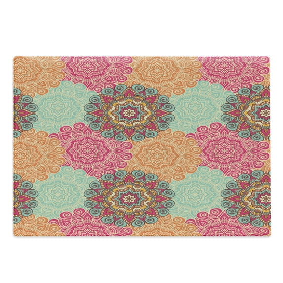 Mandala Cutting Board, Antique Mandala Patterns Circles in Vintage Colors Native Tribal Ornamental, Decorative Tempered Glass Cutting and Serving Board, Large Size, Fuchsia Orange, by Ambesonne