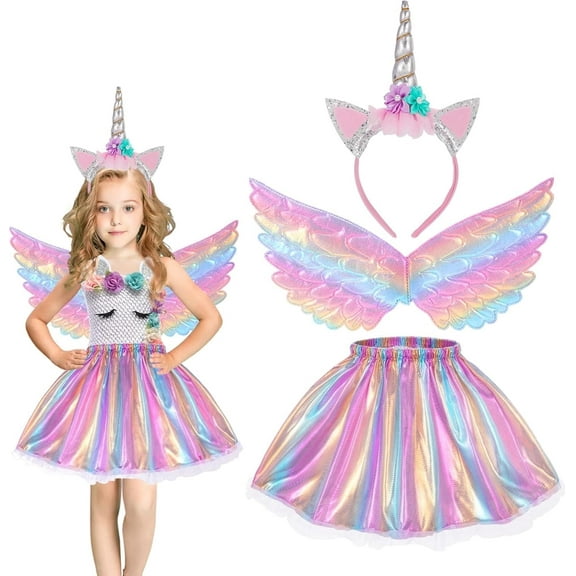 Unicorn Costume Kids Tutu Skirt for Girls with Unicorn Wings Headband Unicorn Dress for Birthday Outfit Christmas New Year Cosplay