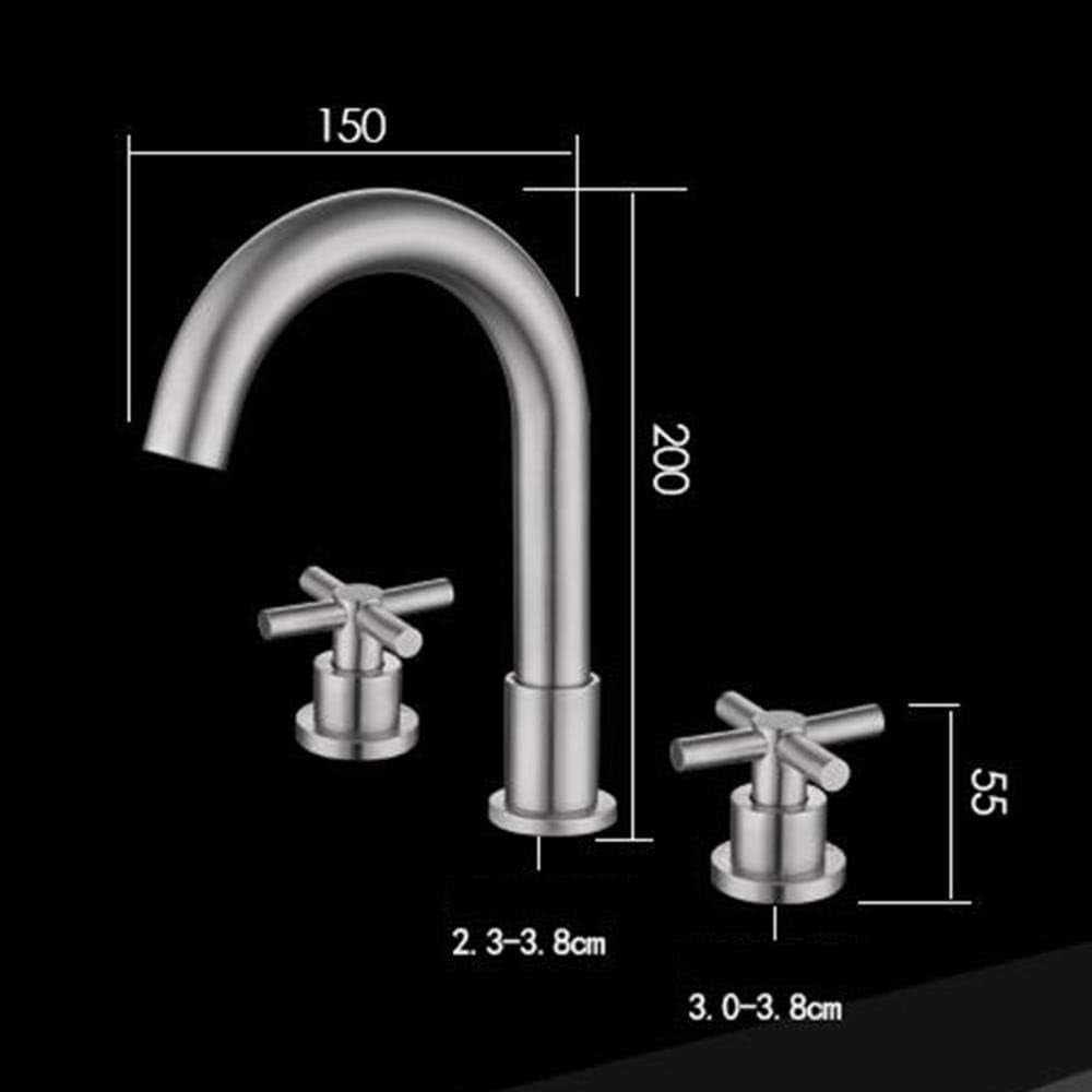 Bathroom Sink Faucet 3 Hole Stainless Steel Brushed Hot and Cold Double Handle Split Type Bathroom Faucets