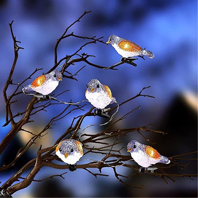 Navidad al aire libre Guirnalda de luces decorativas con forma de pájaros, luces LED acrílicas de 5 pájaros con clip, resistente al agua