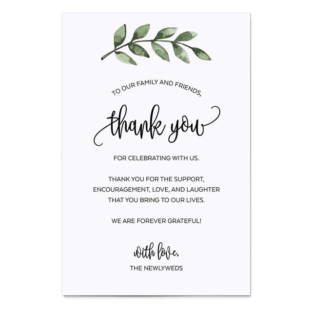 321Done Tarjetas De Agradecimiento Para Boda (Juego De 50) Tarjetas Grandes De 4 X 6 Para Colocar Mesa, Fabricadas En Estados Unidos, Acuarela, Hojas Verdes Sobre Blanco