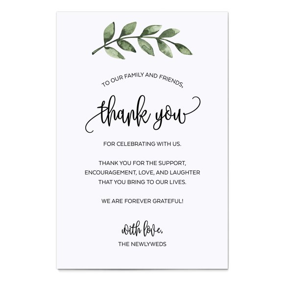 321Done Tarjetas De Agradecimiento Para Boda (Juego De 50) Tarjetas Grandes De 4 X 6 Para Colocar Mesa, Fabricadas En Estados Unidos, Acuarela, Hojas Verdes Sobre Blanco