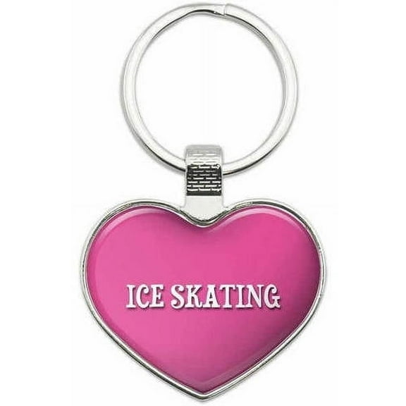 Ice Skating - I Love Sports Hobbies Metal Heart Keychain Key Chain Ring, Multiple Colors Available