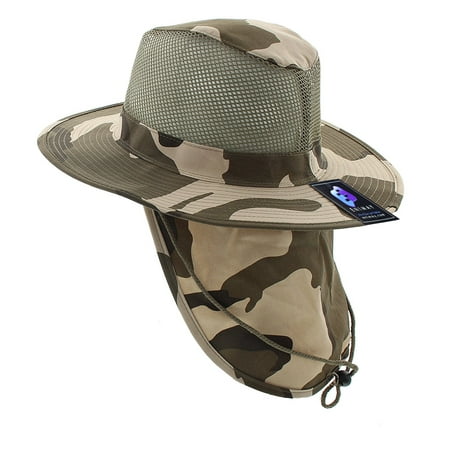 Enimay Outdoor Hiking Fishing Snap Brim Hat With Neck Flap Dessert Medium