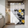 thumbnail image 4 of Floral Stone No Hook Shower Curtain with Snap in Liner Modern Country Yellow Plumeria Flowers Wood Stripes Waterproof Bathroom Shower Curtain with See Through Top Window for Bathtub 72" x 84", 4 of 9