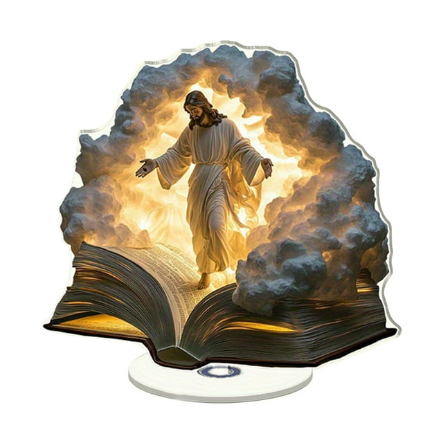 2D Rotating Nativity Ornament – Acrylic Christmas Decoration with Stable Base, 1 Piece