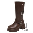 thumbnail image 4 of Knee High Boots for Women Adjustable Buckles Chunky Low Heel Fashion Lug Sole Motorcycle Boot Brown 8.5, 4 of 7