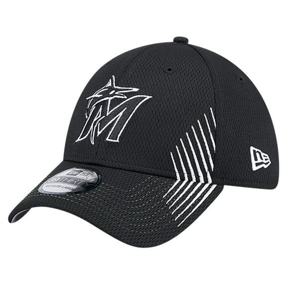 Men's New Era Black Miami Marlins Active Dash Mark 39THIRTY Flex Hat
