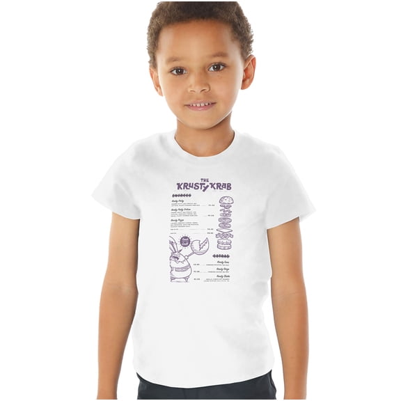 SpongeBob SquarePants Krusty Krab Menu Kids T Shirt (4) for Toddler Boys and Girls, White