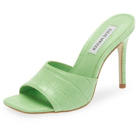 Steve Madden Signal Green Croco Square Open Toe Mule High Stiletto Heeled Sandal (Green Croco, 7)