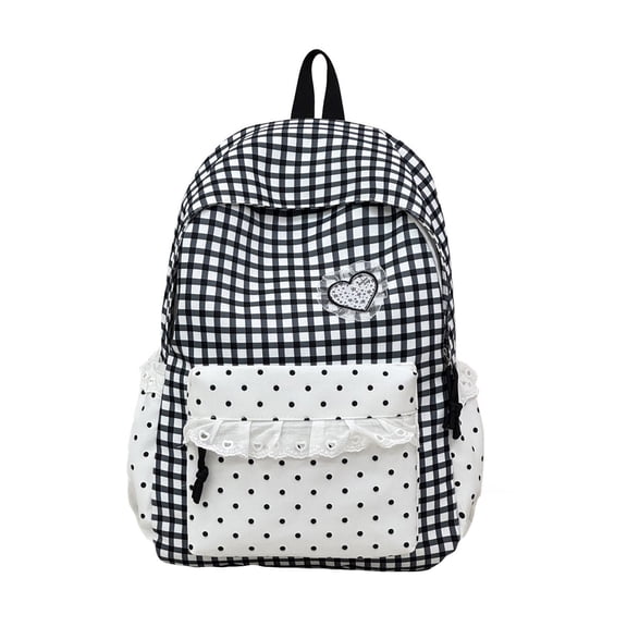 Cute Backpack for Girls Kawaii Large Capacity School Bag Laptop Bookbags Aesthetic Heart Embroidery Casual Daypack for Student,Black