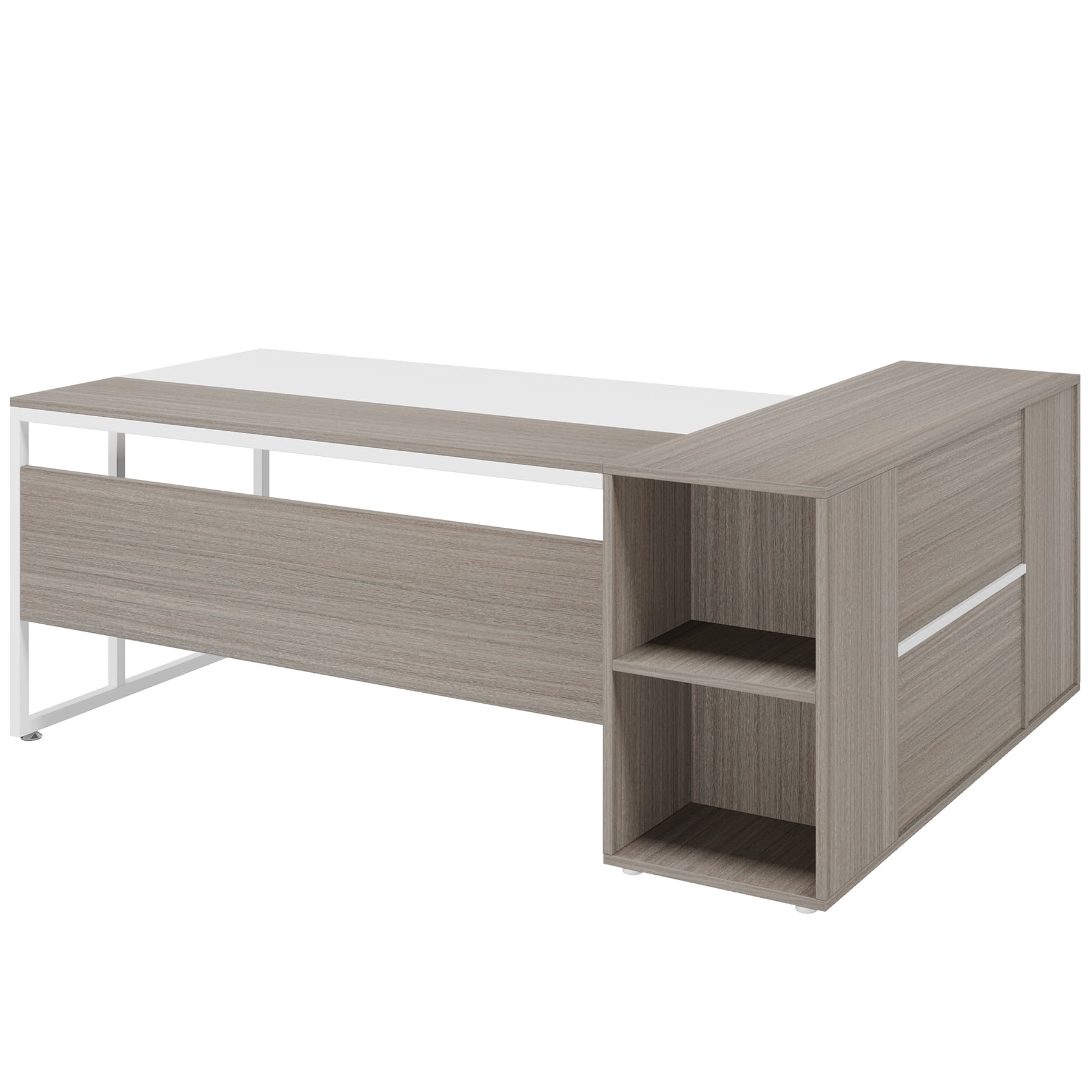 Finmind 71 inch Executive Desk, L Shaped Desk with Cabinet Storage, Executive Office Desk with Shelves, Business Furniture Set Workstation for Home Office, Gray and White