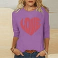 thumbnail image 5 of Women's Valentine's T-Shirt Three Quarter Sleeve Bow Print Crewneck Top for Romantic Purple 2XL, 5 of 5