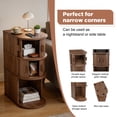 thumbnail image 6 of Fluted Narrow Nightstands with Sliding Tambour Doors, 3-Tier Slim Bedside Table with Open Shelf for Small Space, Walnut, 6 of 7
