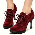 thumbnail image 3 of FSJ Women Round Toe Oxfords Heels Lace-Up Stiletto High Heel Fashion Pumps Office Party Shoes Size 12 Wine Red, 3 of 4