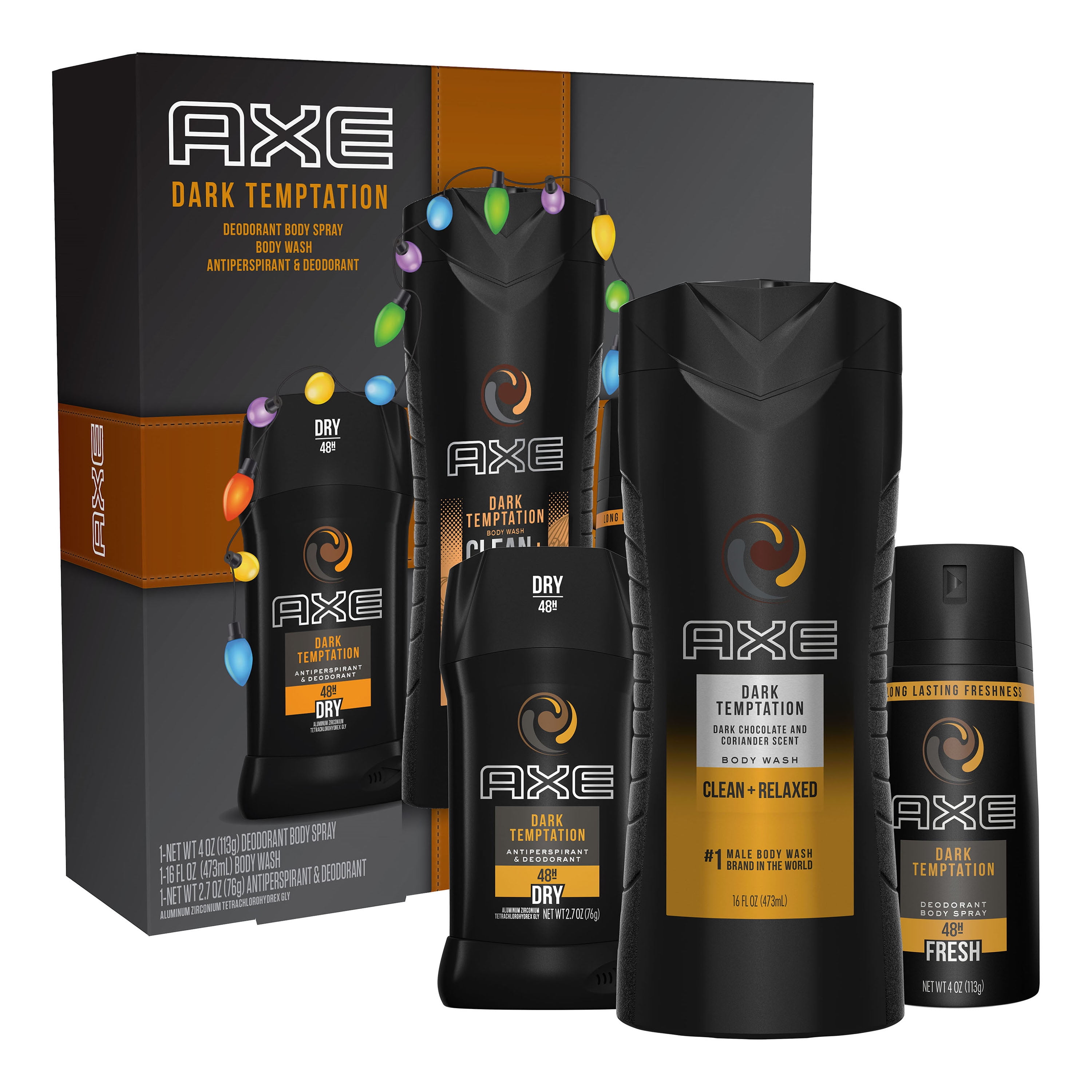 capaciteit lijden Cirkel AXE Dark Temptation Holiday Gift Set (Deo Body Spray, Deo, Body Wash) 3 Ct  - Walmart.com