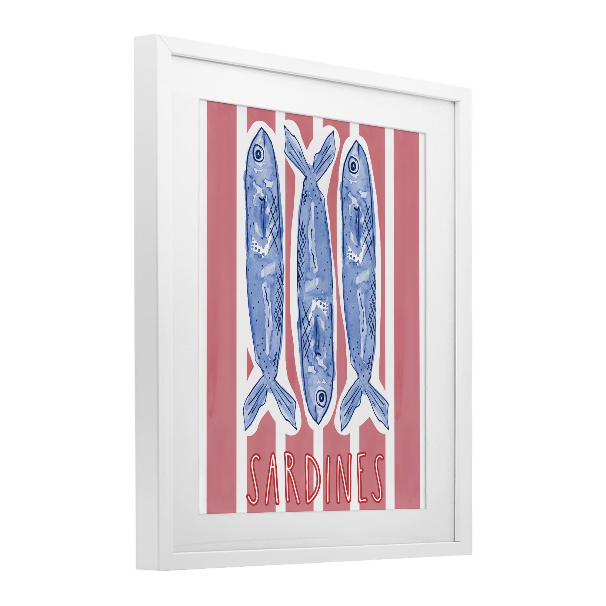 Stupell Industries Americana Sardines on Pink Stripes White Framed Print Under Glass, design by Nola James