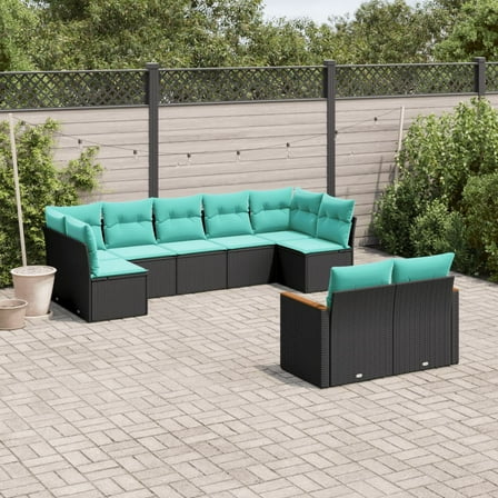 vidaXL 9 Piece Patio Sofa Set with Cushions Black Poly Rattan