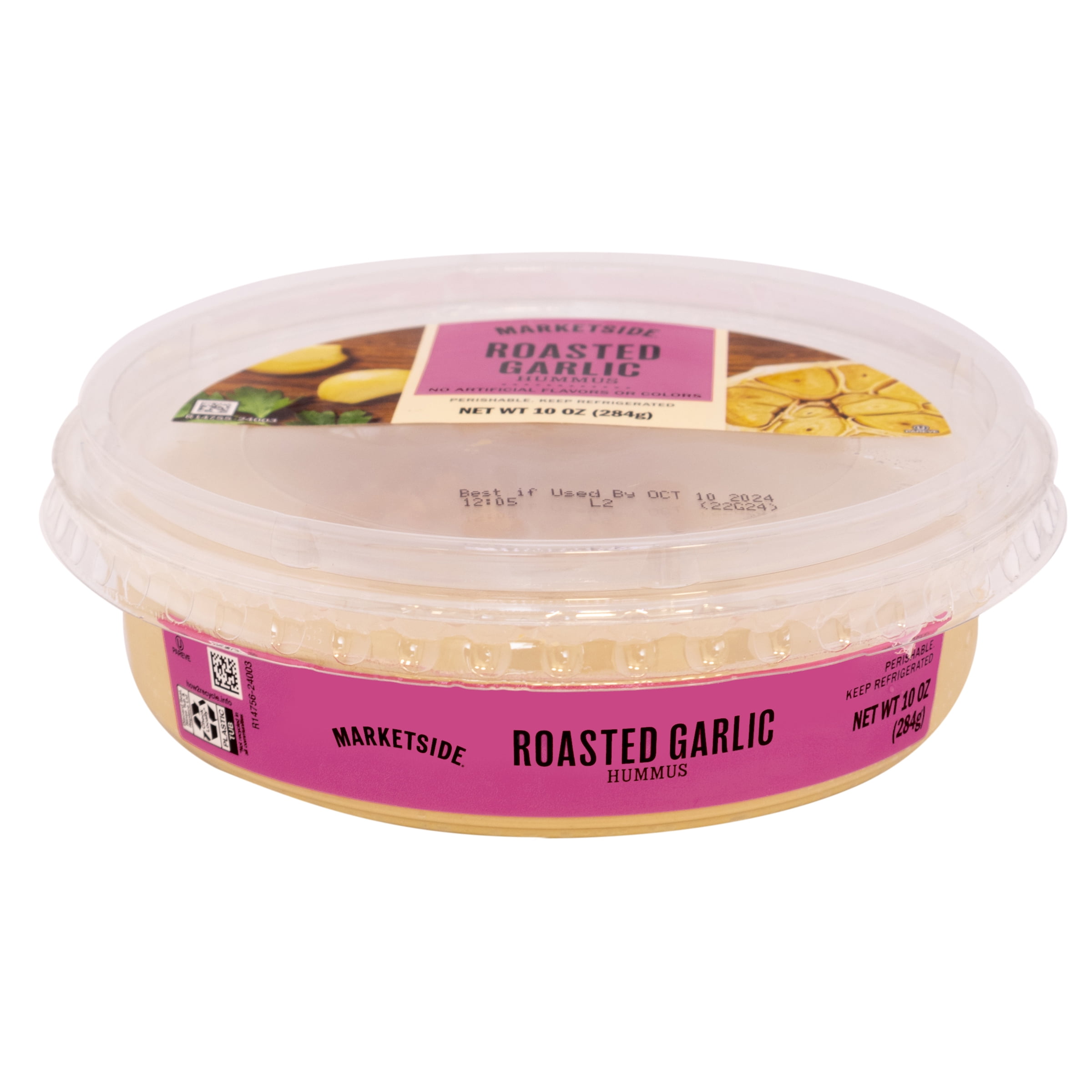 Marketside Gluten-Free Roasted Garlic Hummus 10 oz, Ready to Eat, Resealable Cup, 2 Tbsp. (28g) Serving