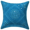 thumbnail image 4 of DK Homewares Ethnic Decorative Couch Throw Pillow Covers 16x16 Inch Cotton Embroidered Mirrored Boho Square Toss Cushion Covers (Size - 40x40 cm ; Color: Turquoise ) - Set of 2 Pcs (Cover Only), 4 of 4