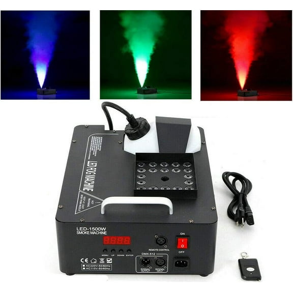Vertical Spray Fog Machine, 1500w RGB 24LED Smoke Fog Machine with Lights Wireless Remote Control DMX512 DJ Stage Fogger for Disco Club Party Stage Shows Wedding