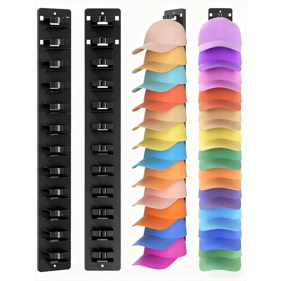 2-Packs Hat Organizer 24-Cap Capacity Self-Adhesive ABS Material Wall-Mounted Multilayer Home Decor with Dual Install Hooks (Black/white)