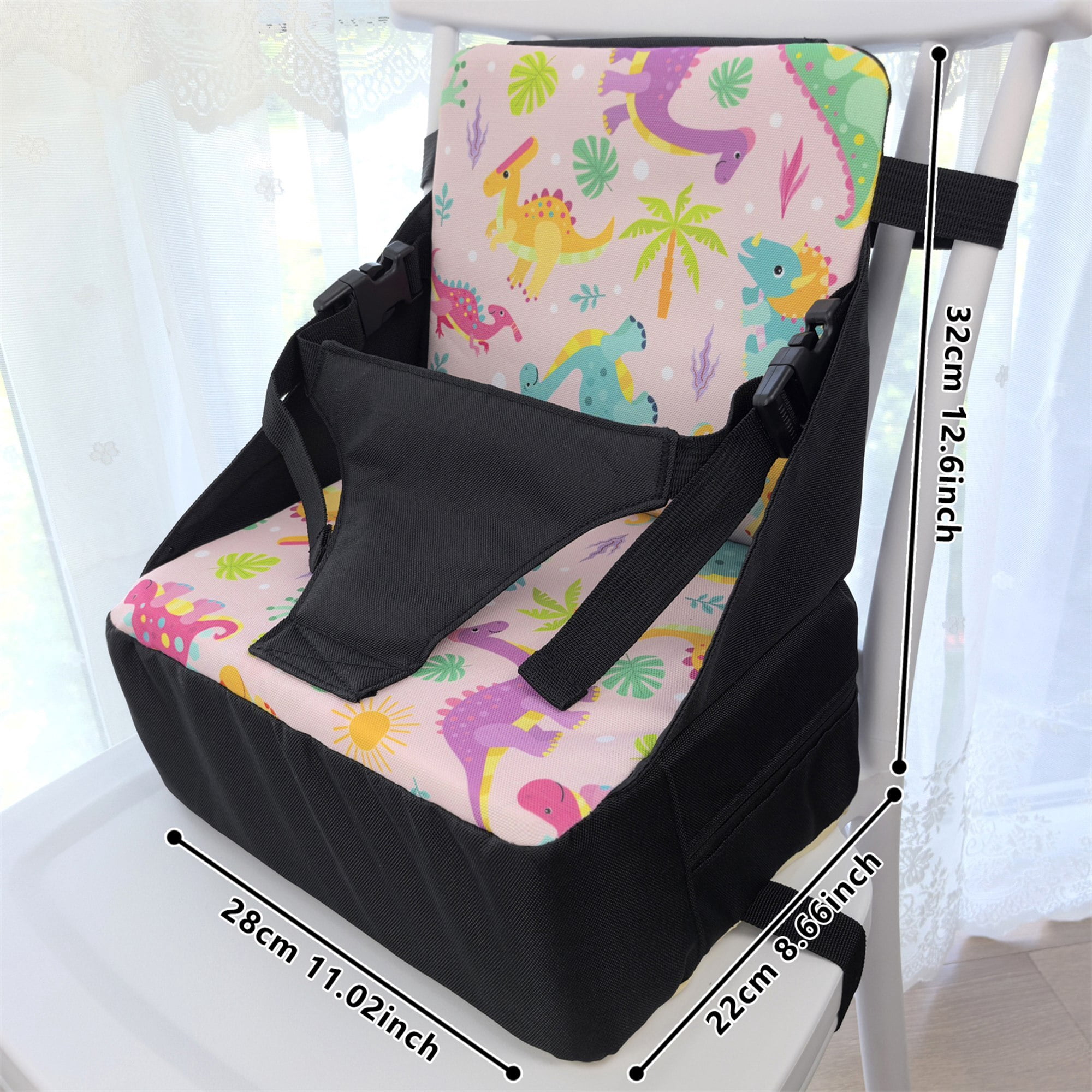 GOLDCOLIN Toddler Booster Seat Folds into Diaper Bag with Mesh & Side Pockets Storage for Diapers Bottles Waterproof Portable Adjustable Straps Non-Slip