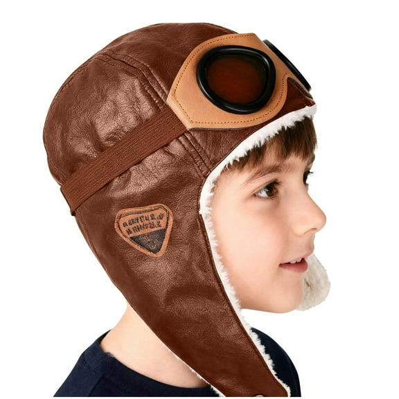 Auroural Boys Winter Trapper Hat Large Warm Ear Flaps - Kids Snow Male Leather Large Children's Hat Winter Version For Boys And Girls With Velvet Ear Protection Hat Coffee