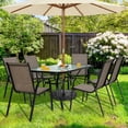 thumbnail image 2 of Spaco 6 Pieces Patio Stackable Dining Chairs with Curved Armrests and Breathable Fabric, Patio Dining Chair, Brown, 2 of 8