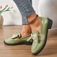 thumbnail image 3 of Rove Studio Women's Y2K Bow Platform Loafers, Chunky Heel Patent Leather Slip On Shoes, Trendy Casual Footwear for Daily & Party Wear Green 37, 3 of 9