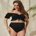 thumbnail image 2 of Miluxas Maternity Swimsuit Two Piece Ruffle Sleeve Ruched Bikini Tie Knot High Waisted Pregnancy Swimwear Black 10(XL), 2 of 4