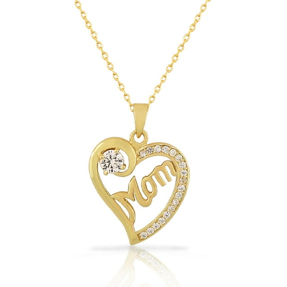 925 Sterling Silver Love Heart Mom Mother White CZ Pendant Necklace