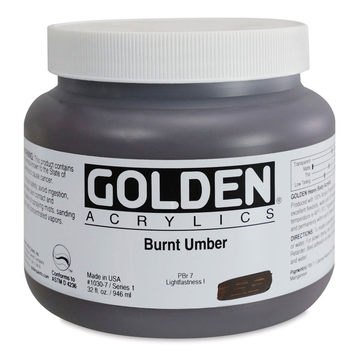 Golden 0001030-7 32oz. Heavy Body Acrylic Paint Color Paint - Burnt Umber