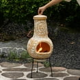 thumbnail image 2 of Outdoor Clay Chiminea Fireplace Sun Design Wood Burning Fire Pit with Sturdy Metal Stand, Barbecue, Cocktail Party, Cozy Nights Fire Pit, Terra Cotta, 2 of 7