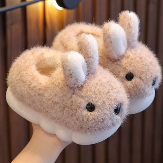 RXIRUCGD Winter Children Add Plush Non-slip Keep Warm Home Cotton Slippers( Kaki, Taille:32