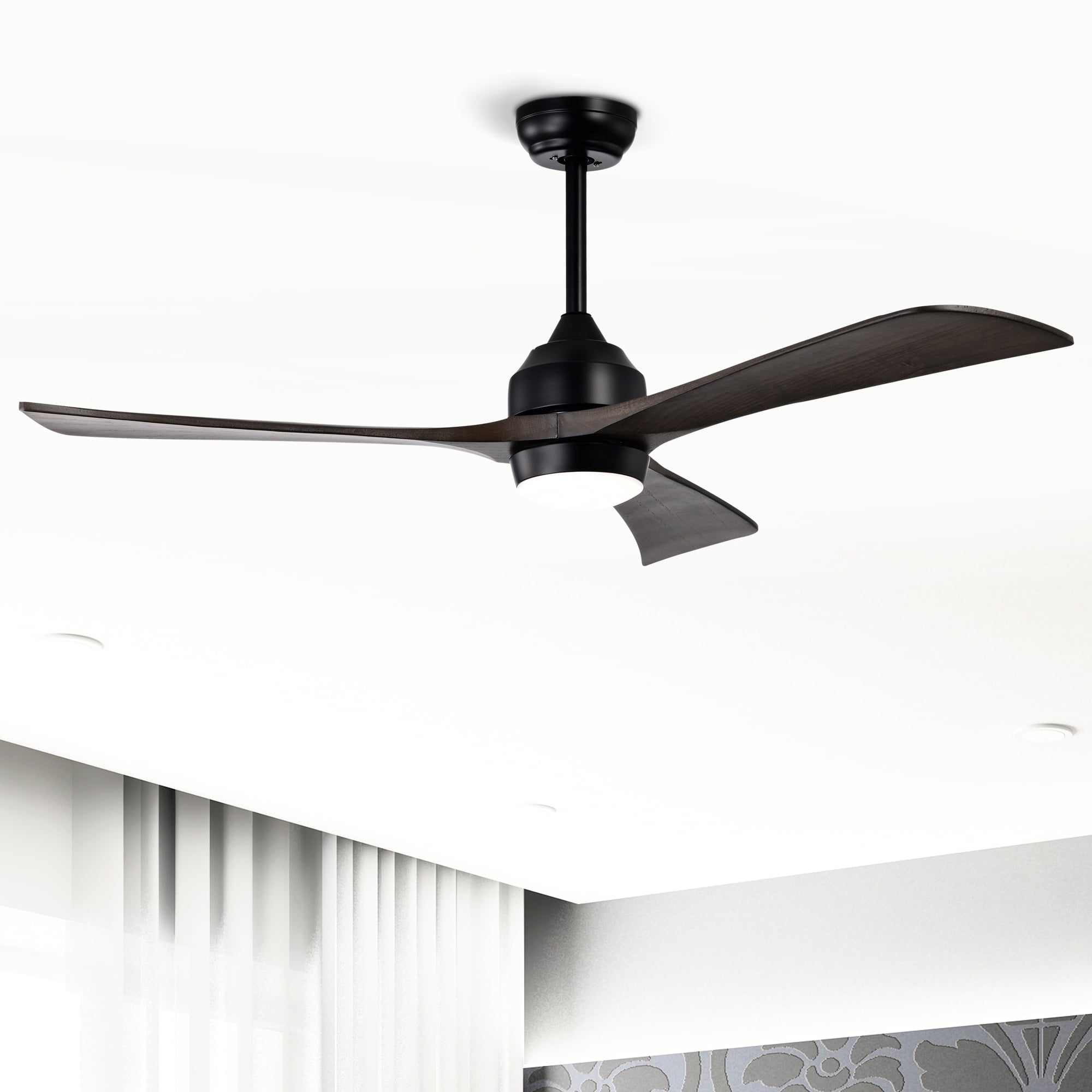 Ceiling Fan with Light, 52 Inch Solid Wood Blade Quiet Fan for Home Office Living Room, Matte Black