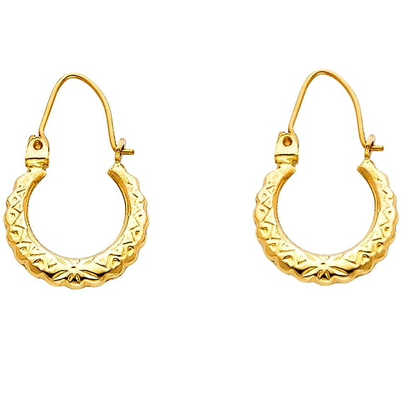 FB Jewels 14K Yellow Gold Fancy Hollow Hoop Womens Earrings 22MM X 15MM