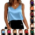 thumbnail image 3 of CHENge Women's Silk Satin Camisole Tank Tops V Neck Pleated Dressy Casual Cami Sleeveless Blouses Summer Basic Tank Shirts, 3 of 9