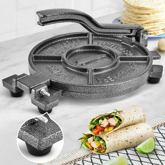 ARC Tortilla Press 10" with 100 Pcs Parchment Paper, Cast Iron Tortilla Maker, Black Gray