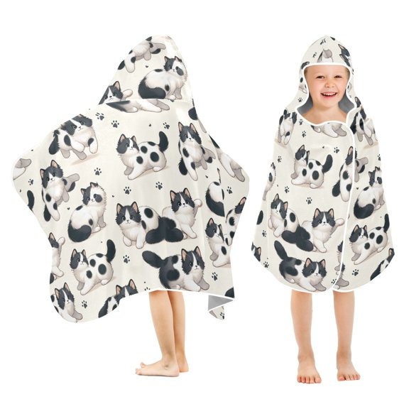 joogoo Cute Cat Footprint Kids Hooded Beach Towel Baby Bath Towel 23.5"x50"