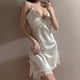 thumbnail image 2 of Camisón sexy para mujer, vestido de dormir con tirantes de encaje de satén con efecto hielo, ropa de dormir fina, camisón sin mangas con cuello en V, ropa de casa femenina 2024, 2 of 5