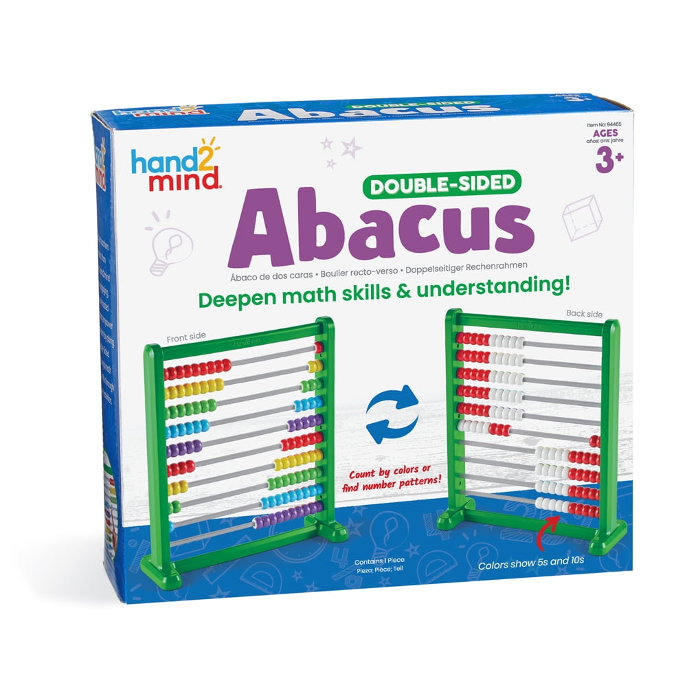 hand2mind Double-Sided Abacus, Plastic Abacus for Kids Math, 100 Counting Beads, Math Toys, Ages 3+