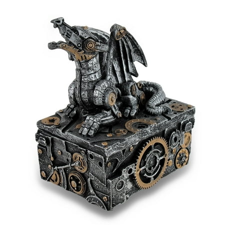- Silver / Gold Enamel Steampunk Dragon Mini Trinket Box