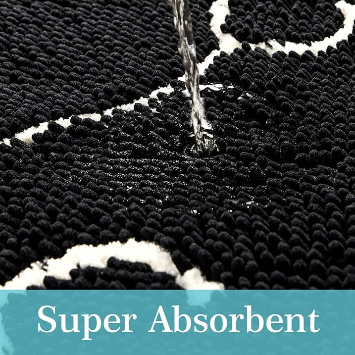 Junovo Indoor Door Mat Rug Super Absorbent Doormats for Muddy Shoes Dog Paws,Non Slip Bathroom Floor Mats,24"x36"Black