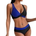 thumbnail image 2 of Bikini Sets for Women Built-in Bra 2 Piece Bathing Suits Cross Front V Neck Swimsuits Color Block High Waisted Tummy Control Flattering Swimwear, 2 of 8