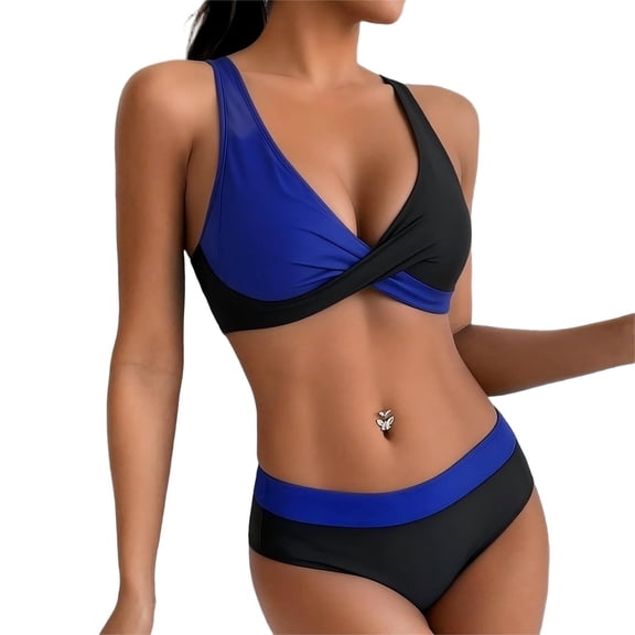 Ahabrexf 2 PC Swimsuit for Women Tankini Set With Removable Padded Bras Nylon Spandex for Beach Pool