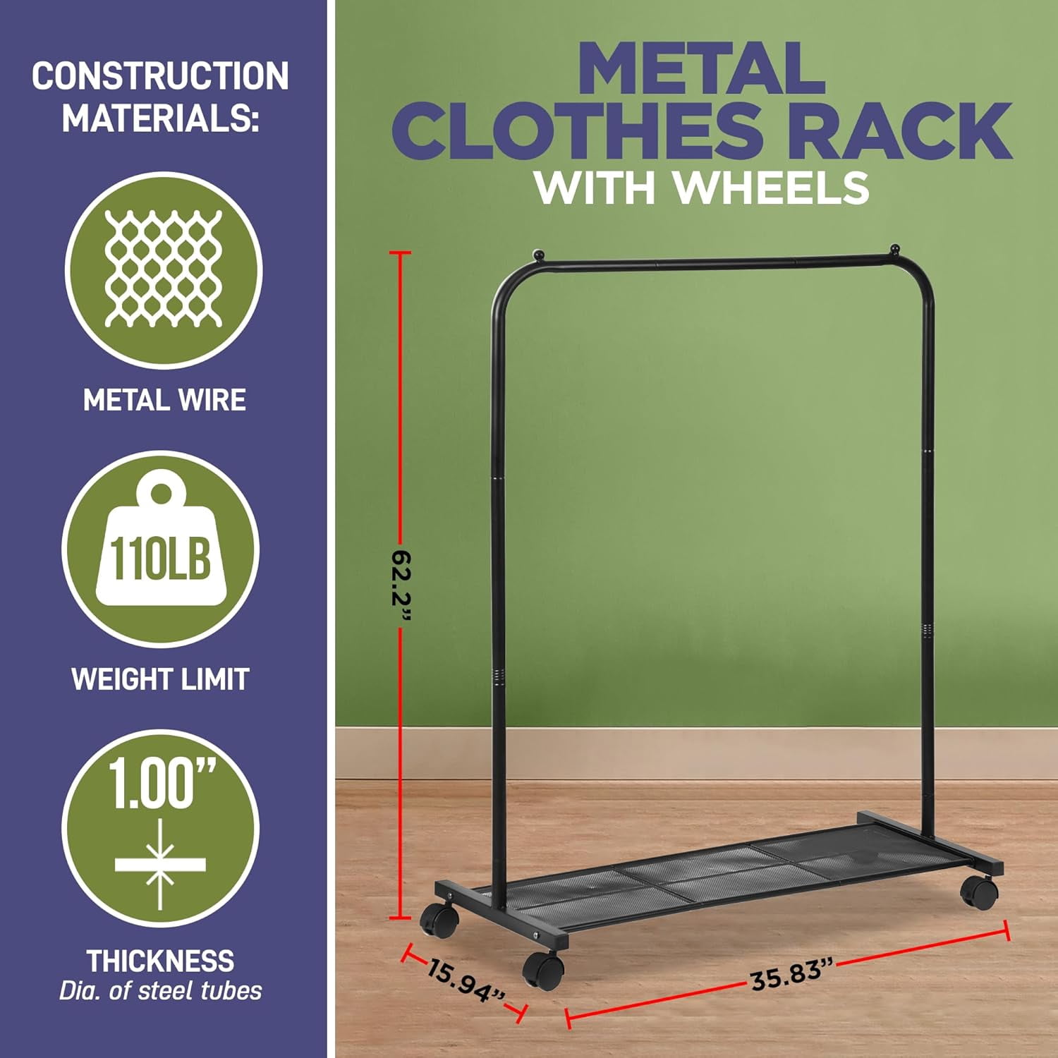 Lifemaster Metal Clothes Rack, Pack of 2 – Rolling Garment Racks with Wheels, Easy Assembly & Ample Hanging Storage – Black