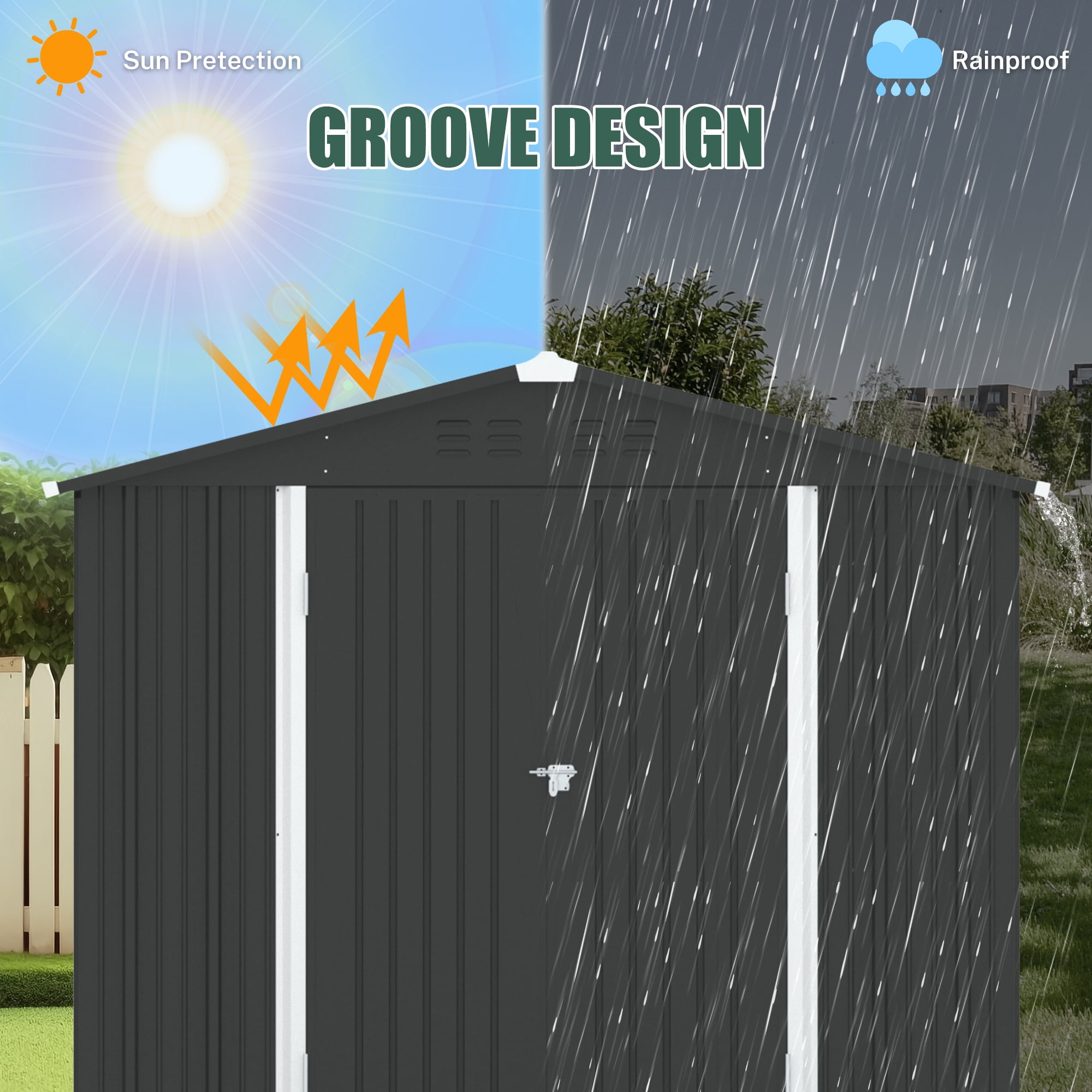8' x 6' Outdoor Metal Storage Shed, Tools Storage Shed, Galvanized Steel Garden Shed with Lockable Doors, Outdoor Storage Shed for Backyard, Patio, Lawn, Dark Gray