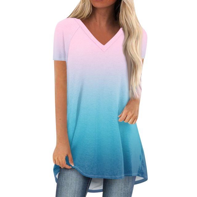 Tops sueltos plisados de manga corta para mujer Tops casuales de talla grande Camisetas casuales de verano de manga corta con cuello en V Tops para mujer Camisetas Camisas Púrpura rosa / 4XL